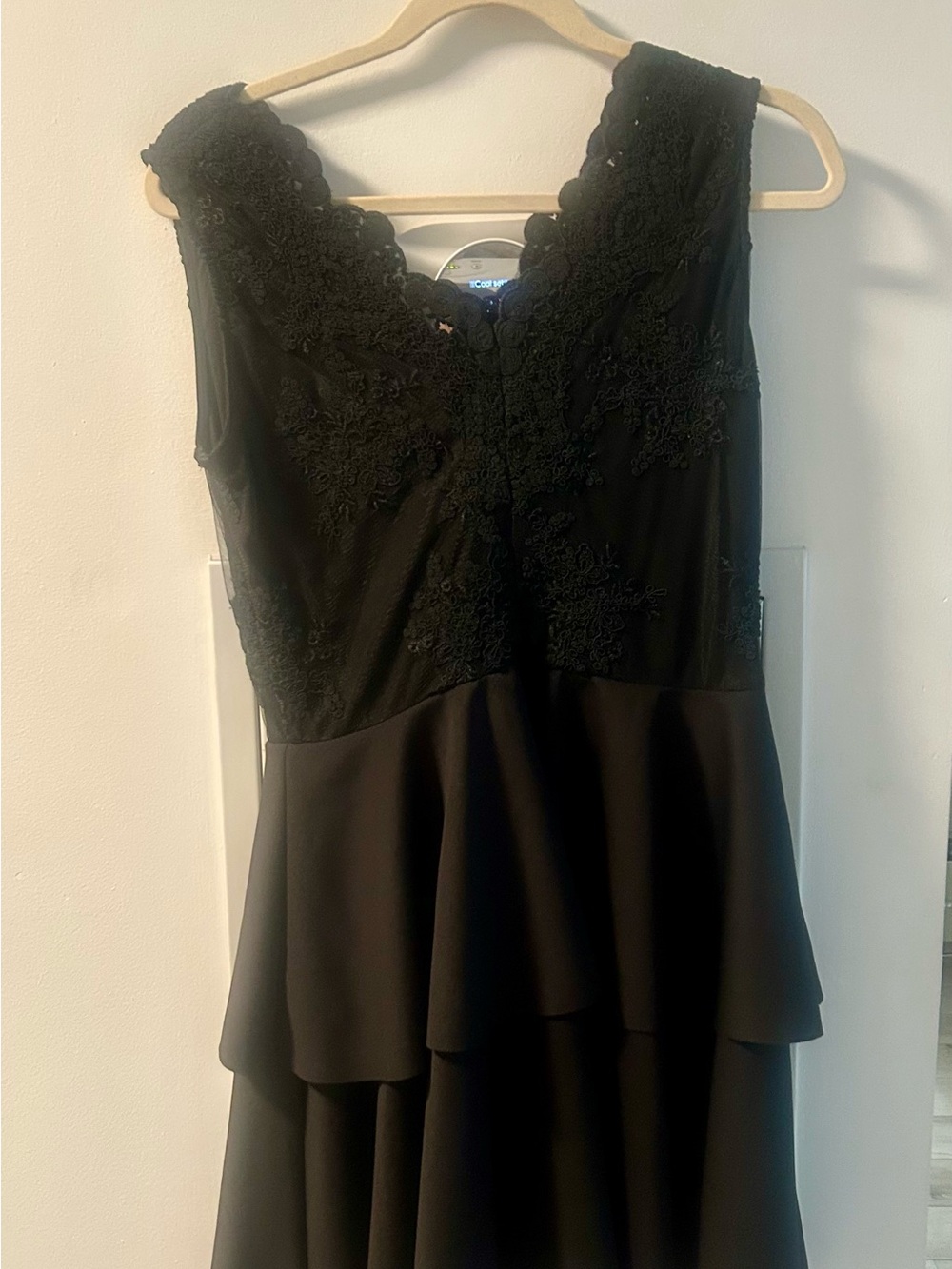 Capsule Black Lace Peplum Evening Dress size 3 waist is 35